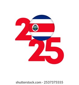 2025 banner with Costa Rica flag inside. Vector illustration.