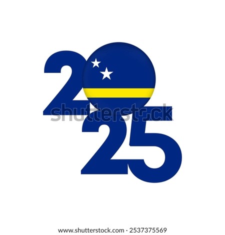 2025 banner with Curacao flag inside. Vector illustration.