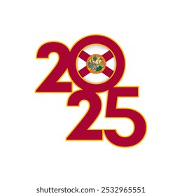 2025 banner with Florida state flag inside. Vector illustration.
