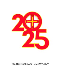 2025 banner with Guernsey flag inside. Vector illustration.