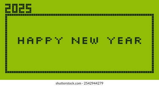 2025 banner. Happy New Year pixelated horizontal background. Retro game concept for new year celebration design.