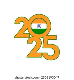 2025 banner with India flag inside. Vector illustration.
