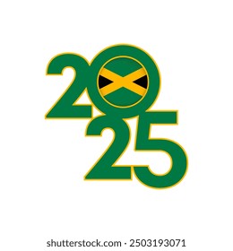 2025 banner with Jamaica flag inside. Vector illustration.