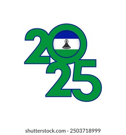 2025 banner with Lesotho flag inside. Vector illustration.