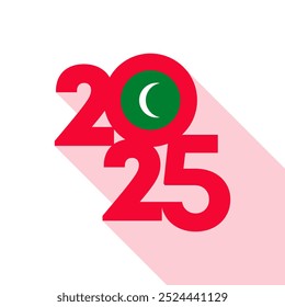2025 banner with Maldives flag inside. Vector illustration.