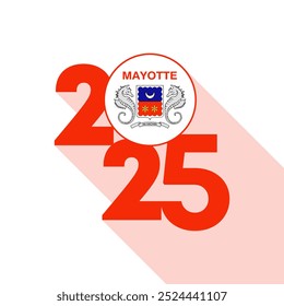 Anuncio de 2025 con la bandera de Mayotte en el interior. Ilustración vectorial.