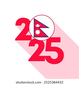 2025 banner with Nepal flag inside. Vector illustration.