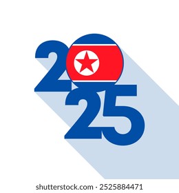 2025 banner with North Korea flag inside. Vector illustration.