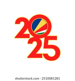 Banner 2025 com bandeira das Seychelles. Ilustração vetorial.