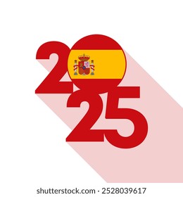 2025 banner with Spain flag inside. Vector illustration.