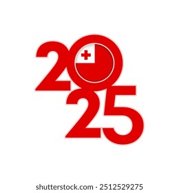 Anuncio de 2025 con la bandera de Tonga en el interior. Ilustración vectorial.