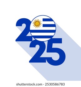 Banner 2025 com bandeira do Uruguai dentro. Ilustração vetorial.