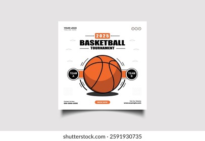 2025 Basketball Tournament Poster with Teams and Booking Information