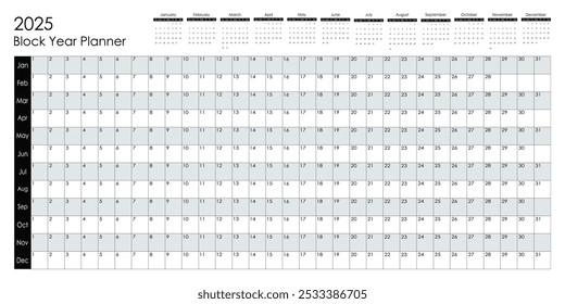 2025 Block year planner. Vector design.