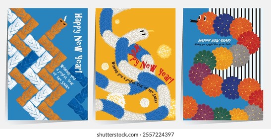 2025 Blue Snake New Year Vector Illustration Template Set	
