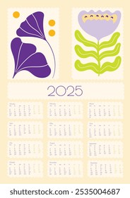 2025 Calendário Vetorial de Doodles de Flor Botânica. Planner de parede de verão abstrato. Desenho animado moderno Flores e folhas agenda. Cópia arquivada em 15 de julho de 2013 "Positive Daisy Art Deco Prints" . 