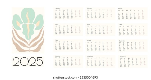 2025 Calendário Vetorial de Doodles de Flor Botânica. Planner de parede de verão abstrato. Desenho animado moderno Flores e folhas agenda. Cópia arquivada em 15 de julho de 2013 "Positive Daisy Art Deco Prints" . 