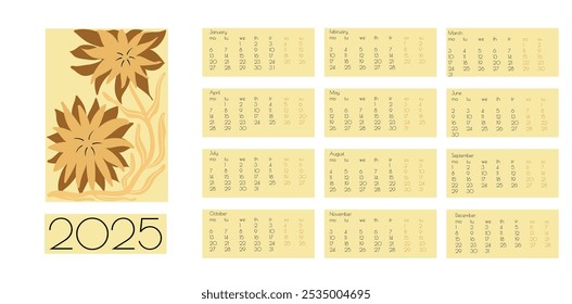 2025 Calendário Vetorial de Doodles de Flor Botânica. Planner de parede de verão abstrato. Desenho animado moderno Flores e folhas agenda. Cópia arquivada em 15 de julho de 2013 "Positive Daisy Art Deco Prints" . 