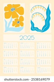 2025 Calendário Vetorial de Doodles de Flor Botânica. Planner de parede de verão abstrato. Desenho animado moderno Flores e folhas agenda. Cópia arquivada em 15 de julho de 2013 "Positive Daisy Art Deco Prints" . 