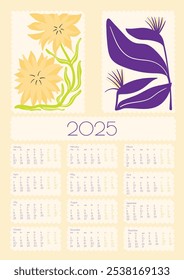 2025 Calendário Vetorial de Doodles de Flor Botânica. Planner de parede de verão abstrato. Desenho animado moderno Flores e folhas agenda. Cópia arquivada em 15 de julho de 2013 "Positive Daisy Art Deco Prints" . 