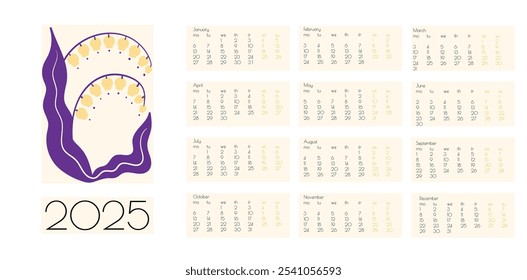 2025 Calendário Vetorial de Doodles de Flor Botânica. Planner de parede de verão abstrato. Desenho animado moderno Flores e folhas agenda. Cópia arquivada em 15 de julho de 2013 "Positive Daisy Art Deco Prints" . 