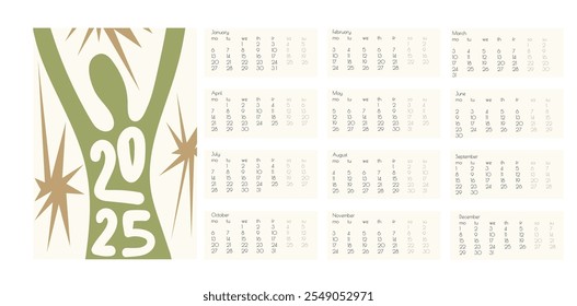 2025 Calendário Vetorial de Doodles de Flor Botânica. Brown Green Modern Cartoon Flores e folhas Agenda. Cópia arquivada em 15 de julho de 2015 "Positive Daisy Art Deco Prints Abstract Summer Wall Planner" . Planejador de Ano com Impressão Abstrata