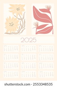 2025 Calendário Vetorial de Doodles de Flor Botânica. Cópia arquivada em 15 de julho de 2013 "Positive Daisy Art Deco Prints" . Projeto floral primitivo de verão Abstract Summer Wall Planner. Desenho animado moderno Flores e folhas agenda. Vermelho, Azul Verde