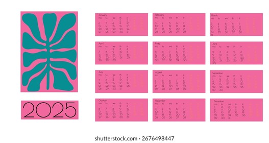 2025 Calendário Vetorial de Doodles de Flor Botânica. Desenho animado moderno Flores e folhas agenda. Cópia arquivada em 15 de julho de 2013 "Positive Daisy Art Deco Prints" . Verão Primitivo Floral Design Vermelho, Verde Azul Abstrato Summer Wall Planner.