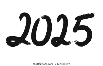 2025 brush painted calligraphy numbers transparent background. Sign for greetings card,invitation,posters,banners,calendar.Vector illustration EPS 10