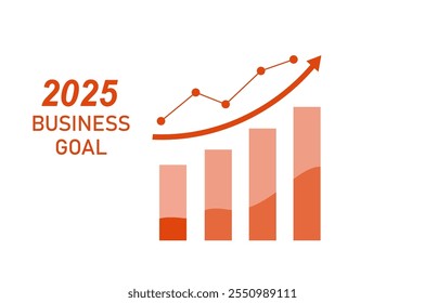 Ilustración vectorial de concepto de objetivo de negocio 2025. Beneficio, logro y éxito de la inversión empresarial