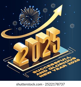 2025 business success, goals set. Fast growth and stock market trends lead to financial progress.fireworks and gold numbers celebrating new year 2025. Symbolizes growth, success, and new beginnings.