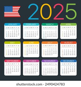 2025 calendar - American version - Vector template