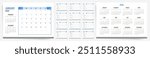 2025 Calendar. Blue and White Monthly Layout with Compact Overview and Week Starting Sunday.