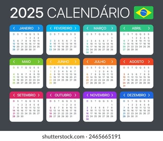 Kalender 2025 - Brasilianische Fassung - Vektorgrafik Vorlage