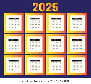 2025 calendar colorfull design, cute calendar design, Professional style template