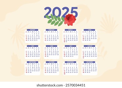 2025 Calendar Concept. Colored flat vector illustration isolated.