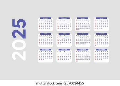 2025 Calendar Concept. Colored flat vector illustration isolated.
