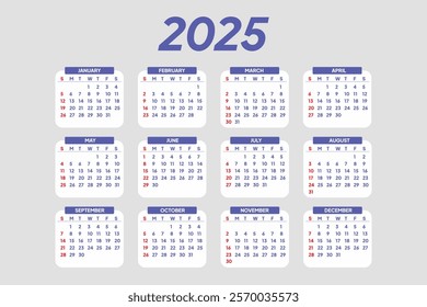  2025 Calendar Concept. Colored flat vector illustration isolated.