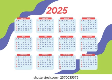  2025 Calendar Concept. Colored flat vector illustration isolated.