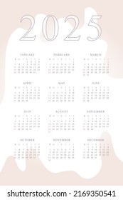 2025 calendar with delicate minimalist design pastel color palette