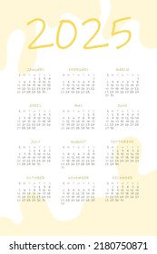 2025 calendar with delicate minimalist design pastel color palette