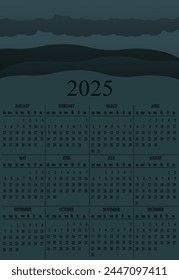 2025 Calendar Design with Abstract landscape in trendy Limited Color Palettes style. Template Calendar for 2025 new year. Vector illustration. EPS 10 