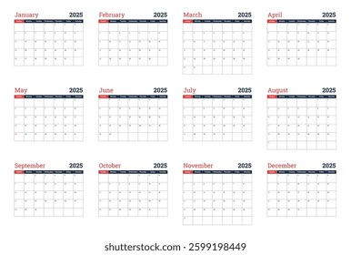 2025 Calendar design with blank space for note - Powered by Shutterstock - Get 15% off with code: PIKWIZARD15