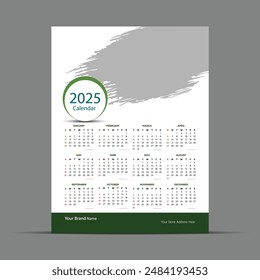 2025 Calendar Design Vorlage mit sauberem und elegantem Layout. Ideal für die Planung und Organisation von Veranstaltungen das ganze Jahr über