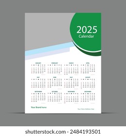 2025 calendar design template with clean and elegant layout. Ideal for planning and organizing events throughout the year