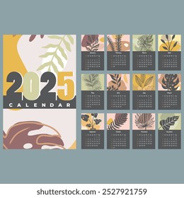 2025 calendar design template, nature clip art