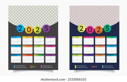 2025 calendar design template. Wall calendar design.