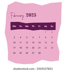 2025 Calendar: February Page on White Background. Minimalist Layout for Clear and Organized Planning. Ideal for Professional Use.