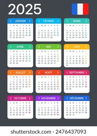 2025 calendar - French version - Vector Template