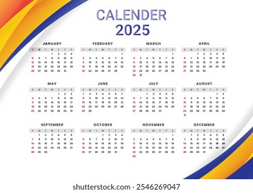 El calendario 2025 tiene 365 días, comenzando el miércoles 1 de enero y terminando el miércoles 31 de diciembre. No es un año bisiesto, por lo que febrero tiene 28 días. Los días festivos clave incluyen el Día del Nuevo Año (1 de enero),